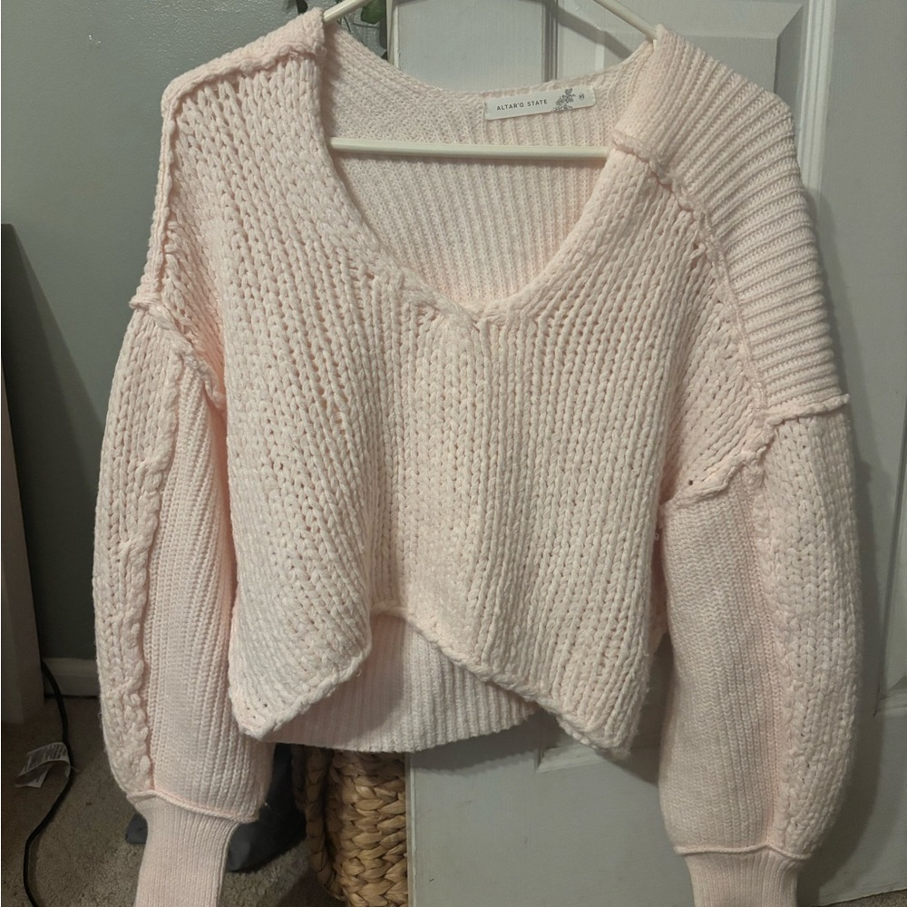 Altar'd State Soft Blush V-Neck Sweater